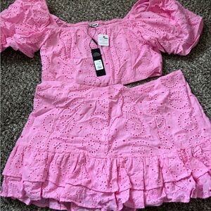 Pink Eyelet Crop Top and Skirt Set
